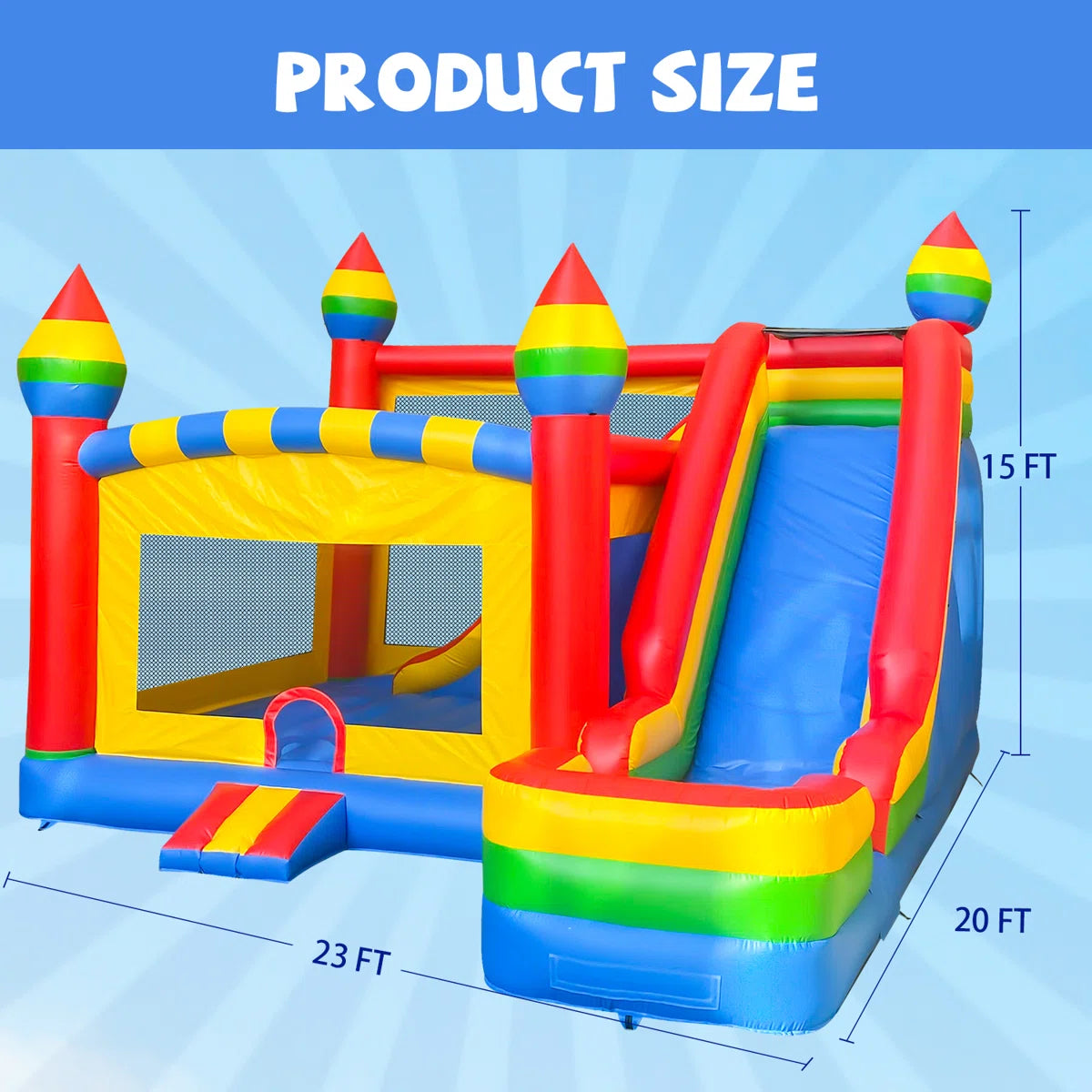 BIG WAVE - 15FT Rainbow Castle Inflatable Combo